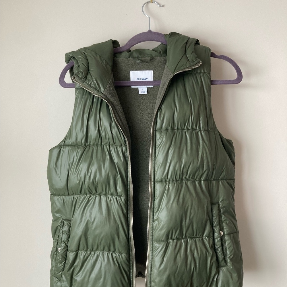 Old Navy Olive Puffer Vest with Hood